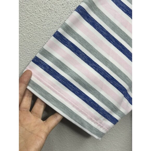 FootJoy FJ Dri Fit Performance Polo Shirt Mens Large Stripe No Wrinkle Blue Pink - Picture 4 of 6
